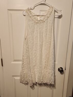 Cream Lace Overlay Ruffle Hem Dress
